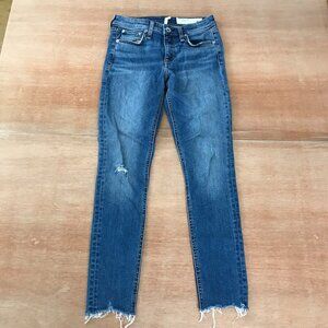 Rag & Bone Cate Mid Rise Ankle skinny Jeans Women size 24 Blue Distress Raw Hem